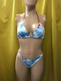Three-piece sexy bikini print lace-up swimsuit F137