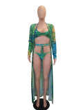 Three-piece swimsuit with summer print beach shawl L0103