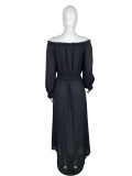 Lace-up chiffon one-line collar waist irregular large skirt dress QY0345