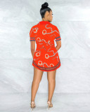 Sexy slim waist printed short-sleeved shirt spring and summer short dress L0341