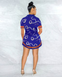 Sexy slim waist printed short-sleeved shirt spring and summer short dress L0341