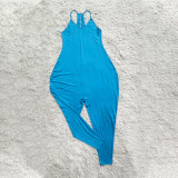 Solid color harem pants type irregular loose jumpsuit HY5229