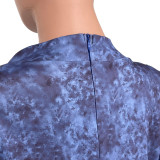 V-neck Printed Denim Pocket Jumpsuit Shorts HY5223