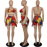 Fashion leisure two-piece bikini swimsuit with printed wood ears A5073