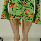 Summer Fashion Print Elastic Flare Sleeve Dress BC3024