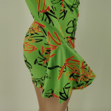 Summer Fashion Print Elastic Flare Sleeve Dress BC3024