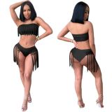 Solid color sexy tassel 2 piece swimsuit OMM1105