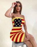 Sexy national flag print wrapped chest striped dress LD98052