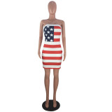 Sexy national flag print wrapped chest striped dress LD98052