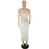 Sexy fashion hollow split-layer sling cotton dress LY9300