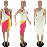Fashion sexy stitching strapless dress LY9306