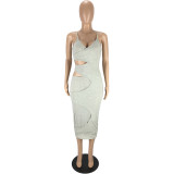 Sexy fashion hollow split-layer sling cotton dress LY9300