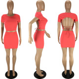 Fashion sexy solid color tight-fitting halter strap two-piece suit LY9301