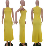 Pure color sexy pit fishtail dress TK6099