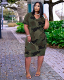 Sexy loose camouflage print V-neck casual dress TK6159