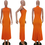 Pure color sexy pit fishtail dress TK6099