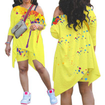 Two-piece set of slanted shoulders with positioning ink-splash printing LY009