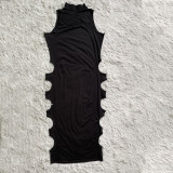 Oversized women's dress irregular hole solid color dress HY001