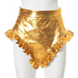 New solid color sexy V-shaped PU leather shorts with wooden ears K21PT256