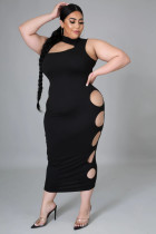 Oversized women's dress irregular hole solid color dress HY001