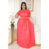 Two-piece solid color cross-tie skirt with big swing AP7025