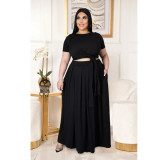 Two-piece solid color cross-tie skirt with big swing AP7025