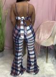 Check Print Loose Flare Sling Jumpsuit MN8348