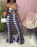 Check Print Loose Flare Sling Jumpsuit MN8348