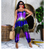 Tie-dye printed loose suspender jumpsuit MN8359