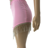 Sexy two-piece short skirt with fringed diamond wrapped chest YT3280