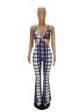 Check Print Loose Flare Sling Jumpsuit MN8348