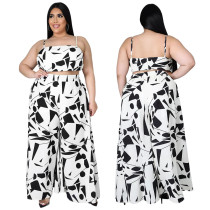 Two-piece set of wide-leg pants with printed zipper straps AP7026