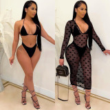 Polka dot bikini net gauze three-piece suit B753