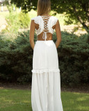 Long skirt with earrings and ruffled lace-up vest dress H8939