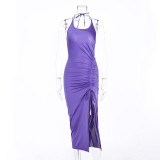 Lace-up chain sling irregular long skirt tight-fitting sexy smocked dress WD2725
