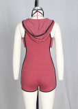 Pure color deep V-neck sleeveless shorts sports jumpsuit cotton + mask G0288