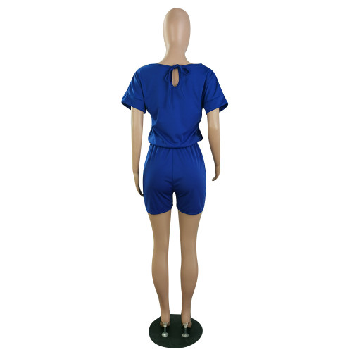 New solid color short-sleeved T-shirt shorts with pockets jumpsuit P8589