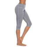 New style yoga pants solid color peach hip tight-fitting slimming sports seven-point side pocket quick-drying fitness women's pants 593472933285-1