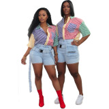Fashion multicolor striped print shirt B3150
