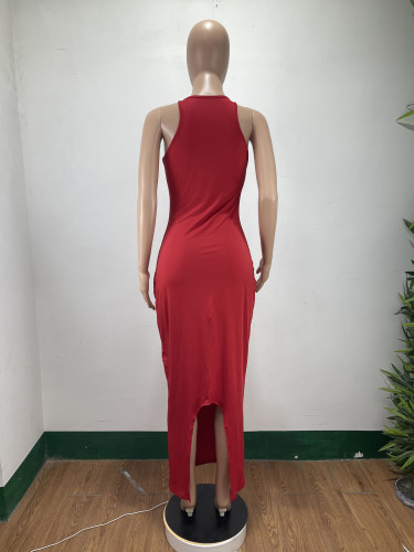 Fashion strapless sleeveless solid color dress dress A8352