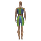 Pleated vest and shorts two-piece multicolor printed elastic pit strip two-piece suit PH1218