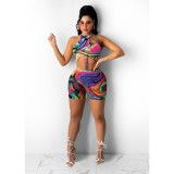 Pleated vest and shorts two-piece multicolor printed elastic pit strip two-piece suit PH1218