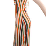 Sexy colorful striped dress, backless strappy nightclub dress F95
