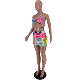 Printed strappy sexy split swimsuit bikini skirt suit AC8260