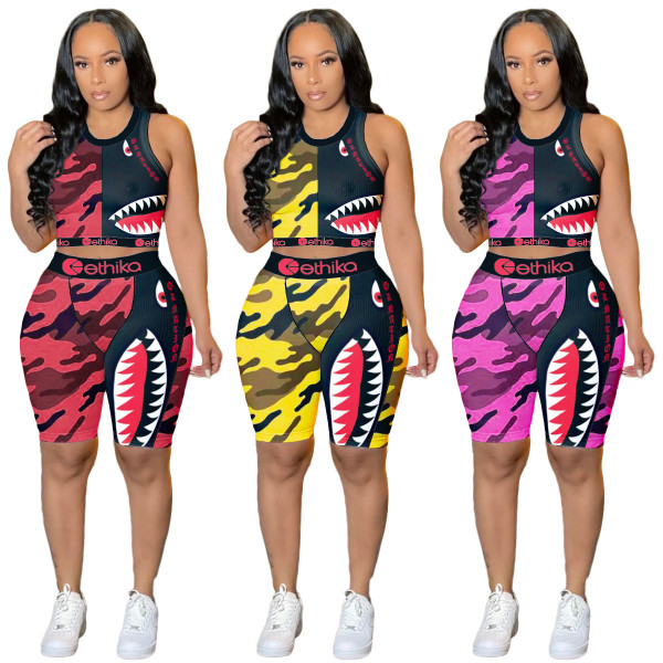 Sexy fashion printed letter camouflage swimsuit two-piece suit YX9282