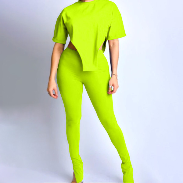 Women's solid color split irregular two-piece suit YX9280