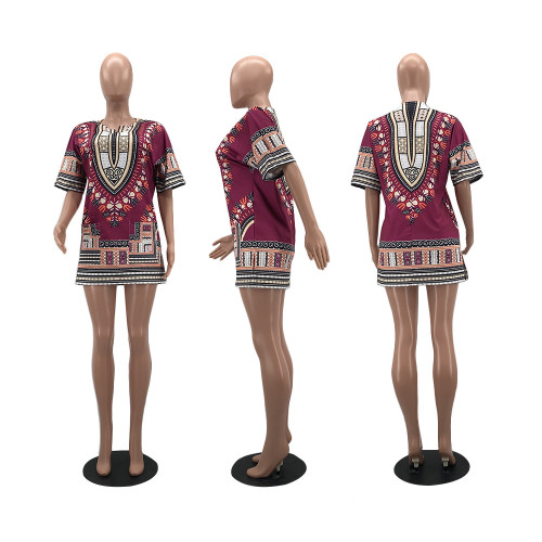 Fashion casual summer African totem dress W8389