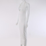 Halter Deep V-neck Open Back Fashion Skinny Hollow Dress FD8133