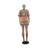 Fashion casual summer African totem dress W8389