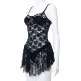 New solid color lace sling halter hollow sexy dress X21DS232